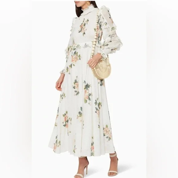ruffle sleeve dress long ZESICA Long Sleeve Crew Neck Ruffle Tiered Chiffon Midi Dress – zesica
